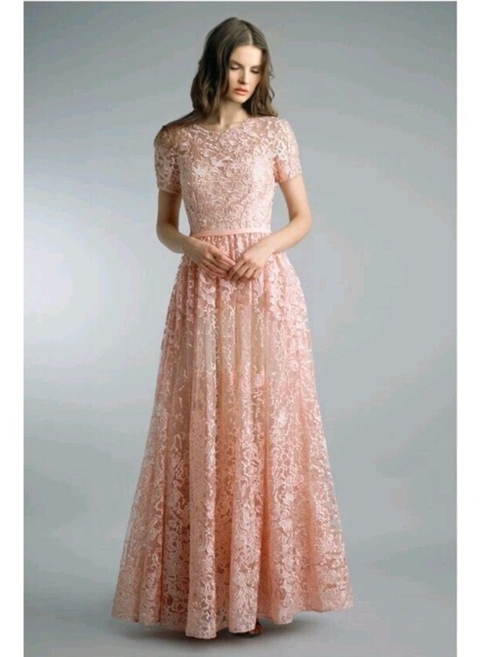 Basix Black Label Size 10 Soft Pink D8255L Short Sleeve Evening Gown